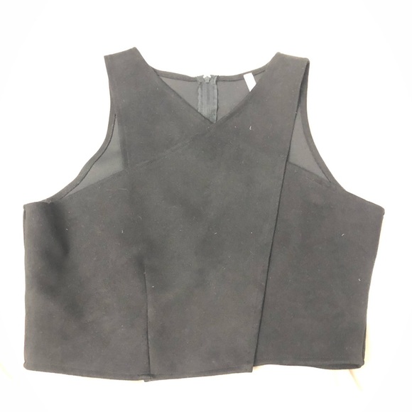 GINGER Black Structered Glam V Neck Adjustable Suede Tank-top Cropped Shirt Top - Picture 11 of 16
